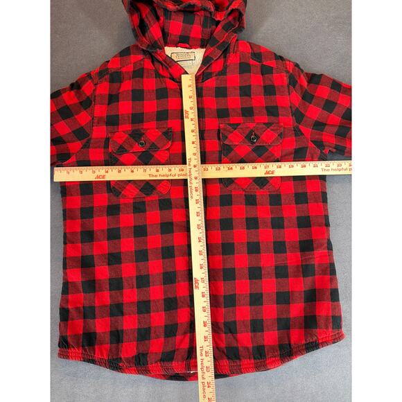 Boston Traders Flannel Sherpa Lined Hooded Red/Black Mens LG - Picture 7 of 9